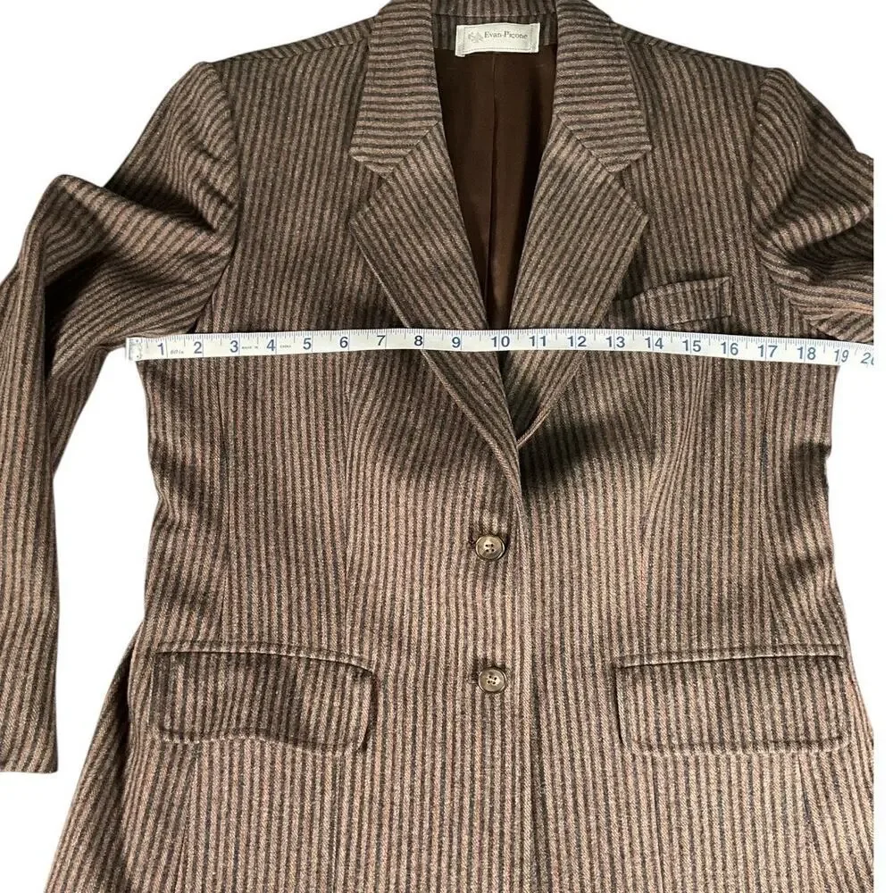 Vintage Evan-Picone Women’s Wool Blazer Brown Stripe Old Money Classic Workwear